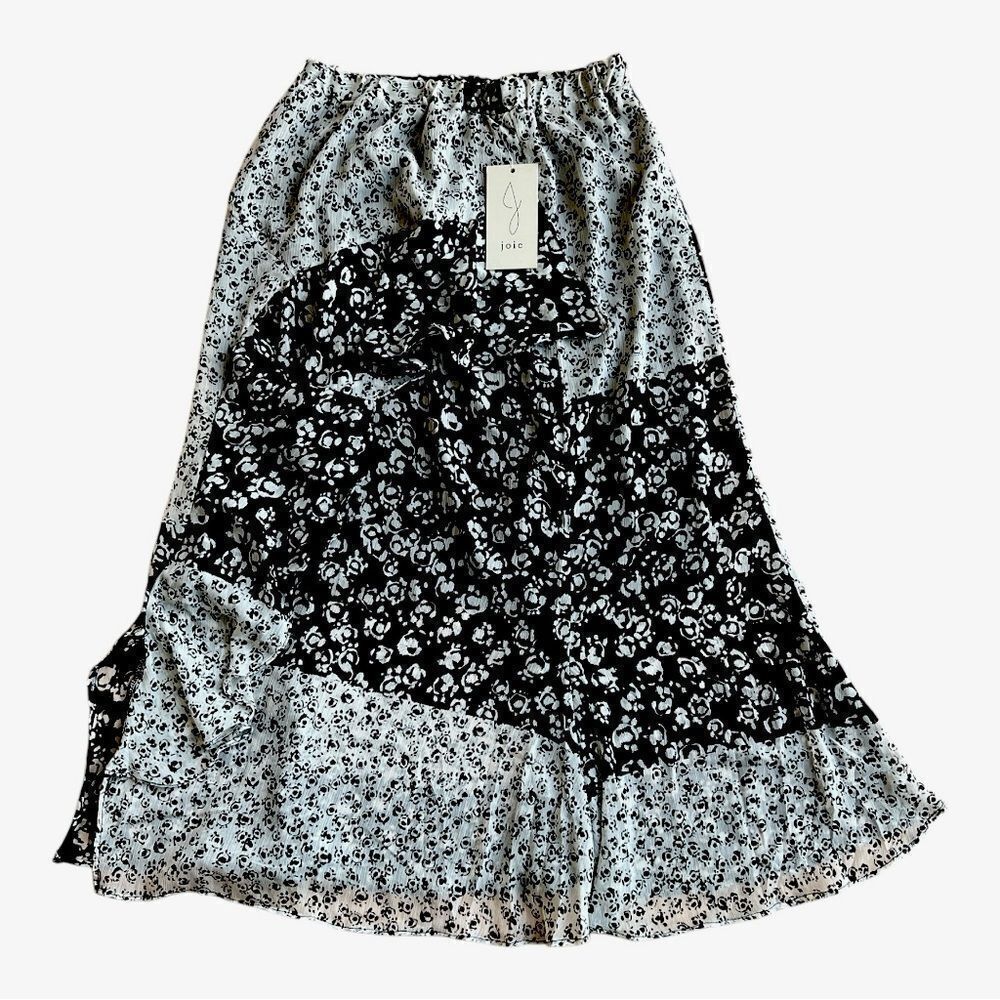 NWT Joie Women’s Ruffled Floral Black White Midi Skirt size Petite Small